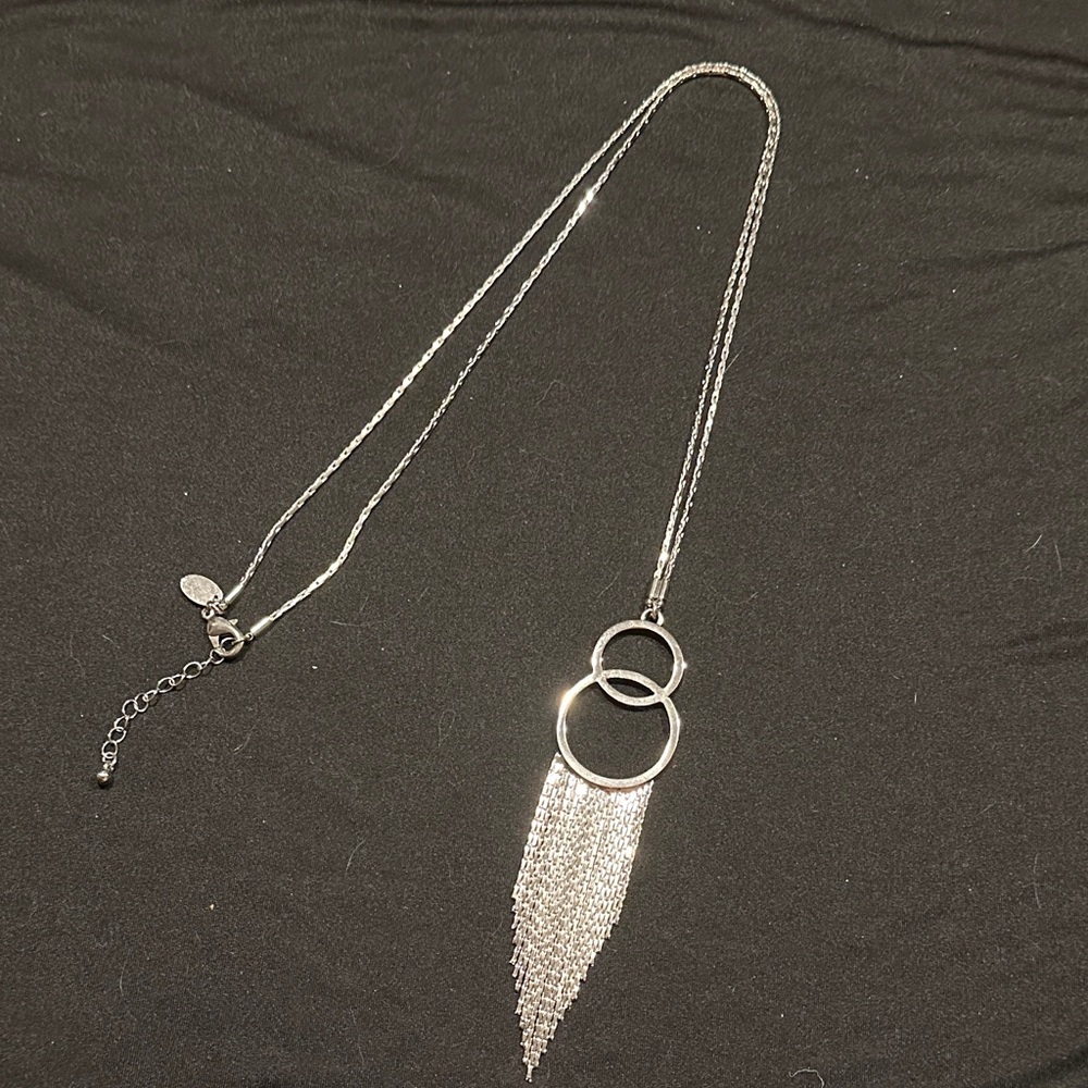 Express Silver Necklace with Circle and Fringe Design